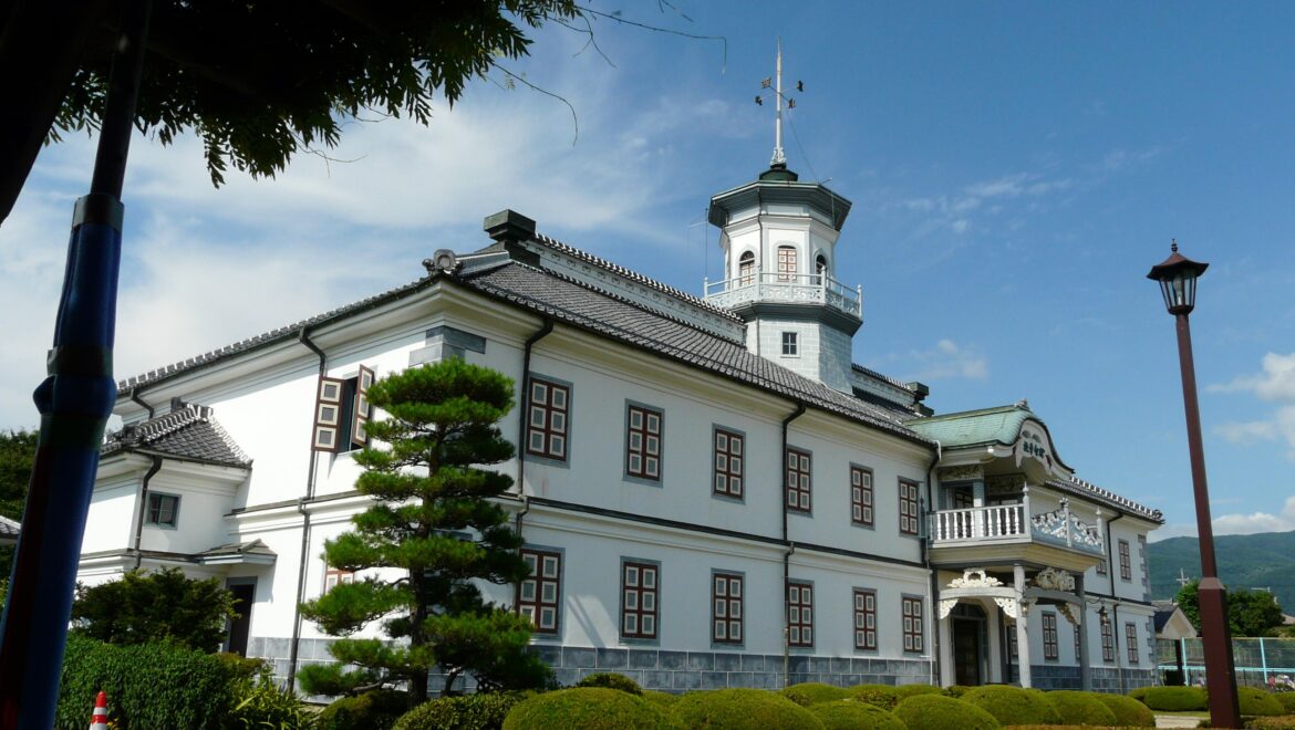 An old school building in Nagano prefecture 130 years ago. Western design, Japanese architecture.