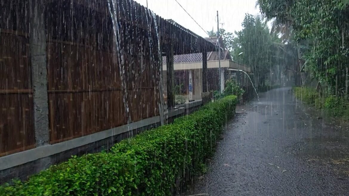 Walks During Heavy Rain and Lightning in Indonesian Villages | Relaxing Atmosphere and Sound | ASMR