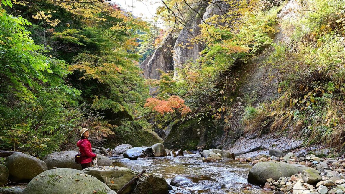 Omoshiroyama Gorge (面白山紅葉川渓谷) hike in Yamagata, Japan 2020 Oct. 27