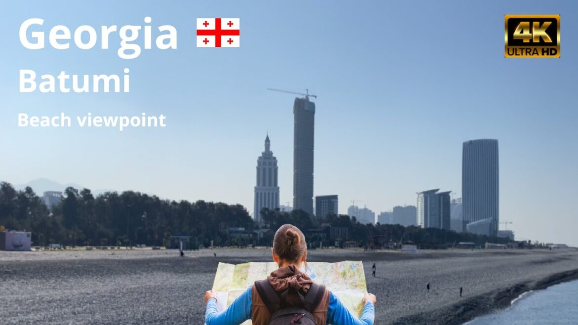 Batumi, Georgia - Beach viewpoint - Walking Tour 4k 60fps video | Winter 2023