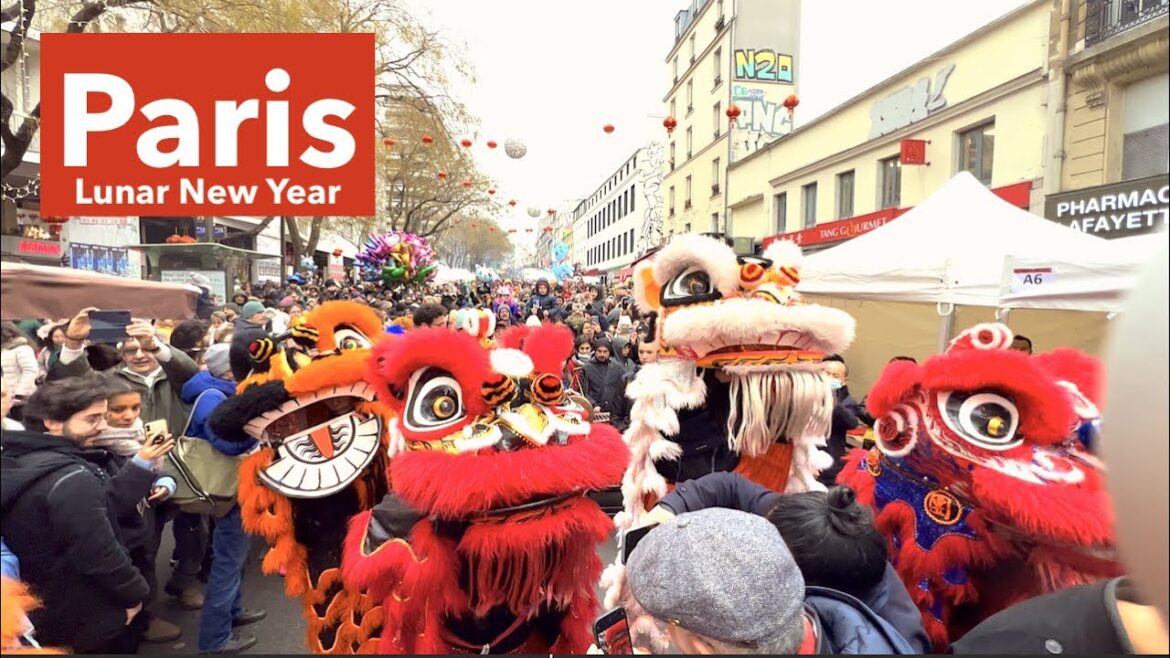 Paris France – Chinese lunar new year parade in Paris China town – 4K HDR 60 fps Paris France - Chinese lunar new year parade in Paris China town - 4K HDR 60 fps