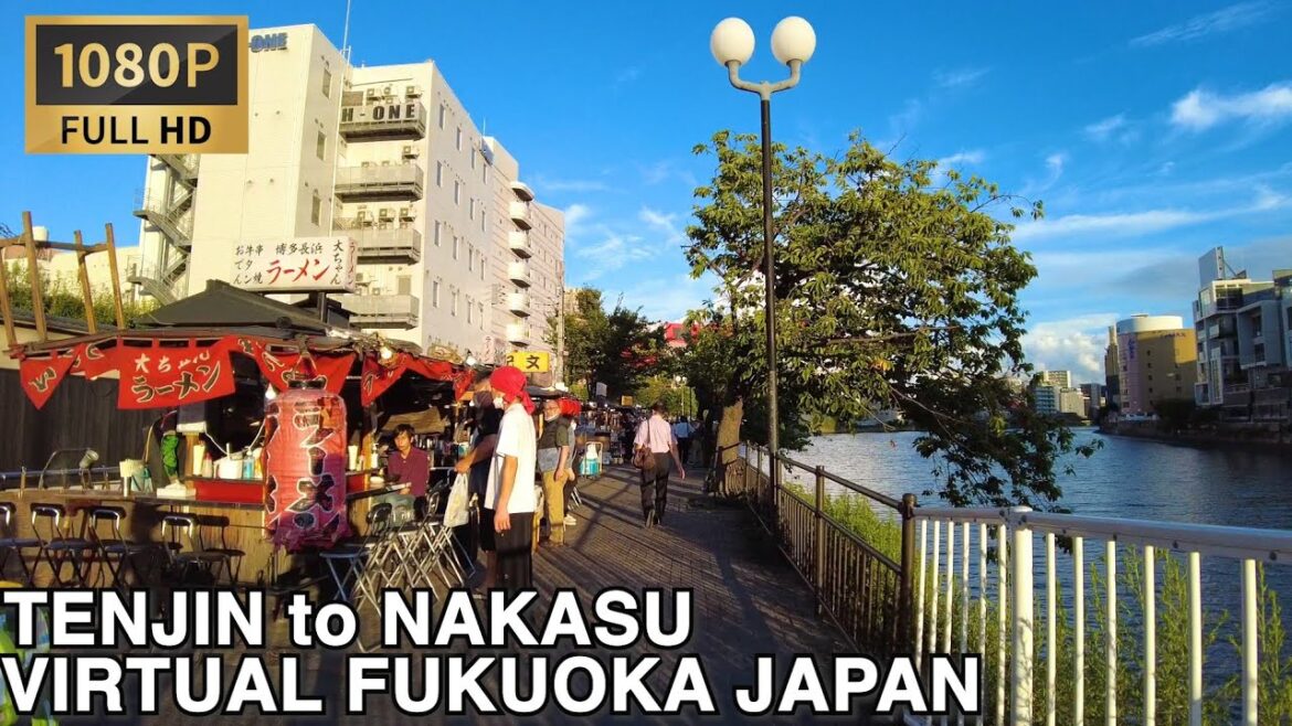 天神から中洲へ歩くvirtual Fukuoka japan walking tour Tenjin to Nakasu food stalls