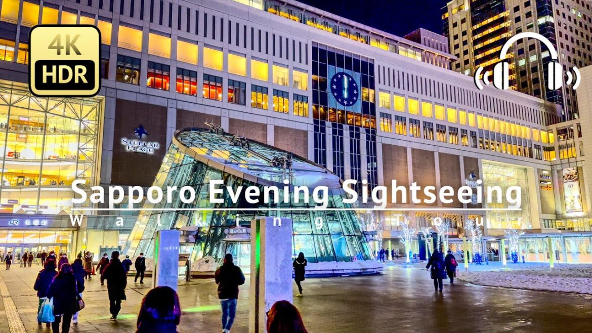 Sapporo Evening Sightseeing Walking Tour - Hokkaido Japan [4K/HDR/Binaural]