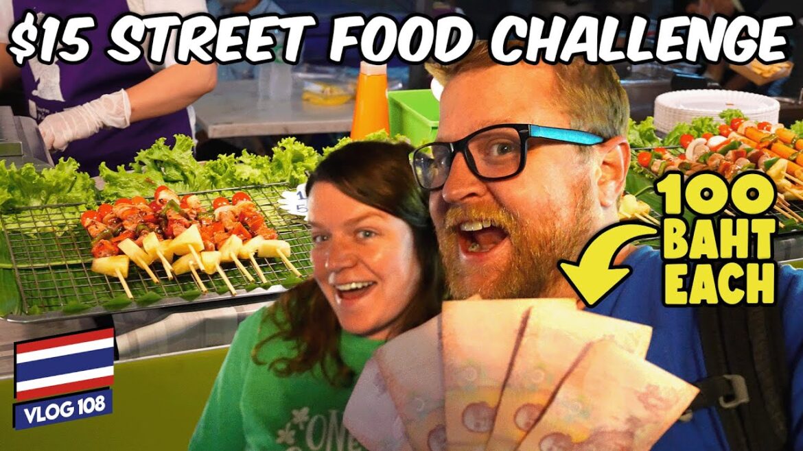 $15 THAI STREET food CHALLENGE in Chiang Mai | Kalare Night Bazaar 🇹🇭