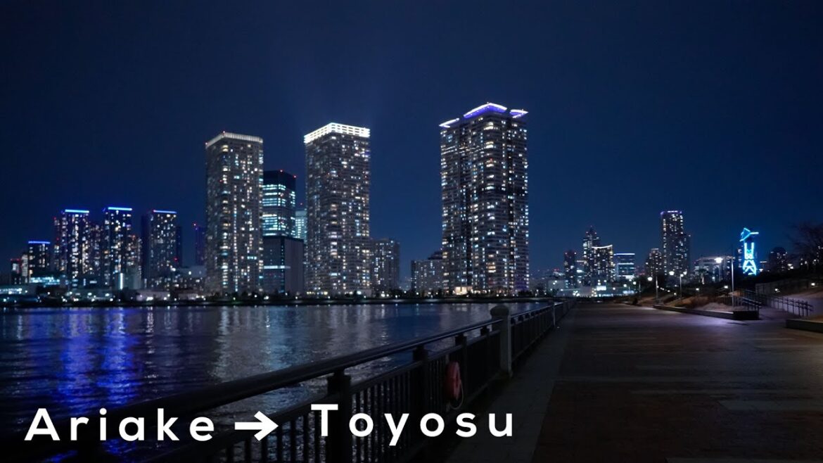 4K【有明】→【豊洲】ゆりかもめ沿いをのんびり夜散歩 From Ariake to Toyosu Night Walk | Tokyo Waterfront