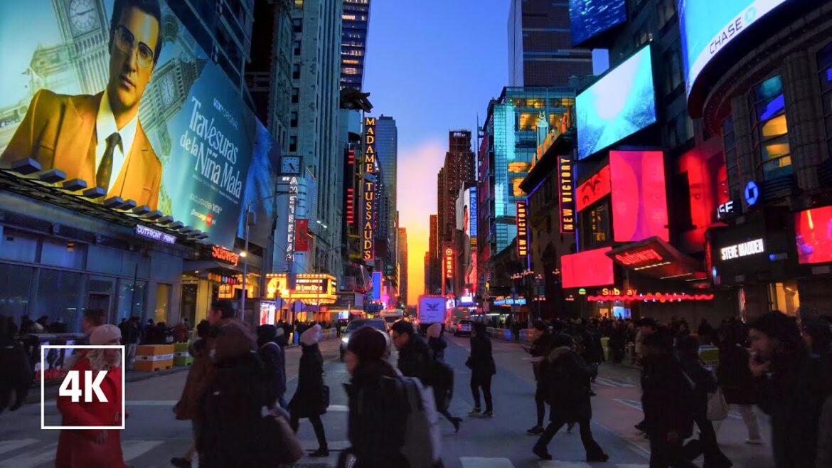 4K NEW YORK CITY Walk 🗽Midtown MANHATTAN night walking tour, NYC video
