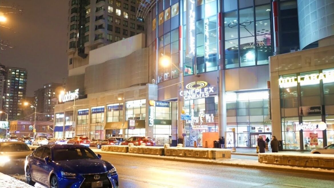 Toronto city Friday Night in Winter - Yonge Street North York Canada