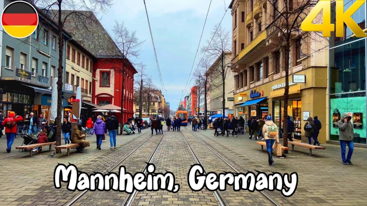 Mannheim, Germany, Walking tour 4K 60fps