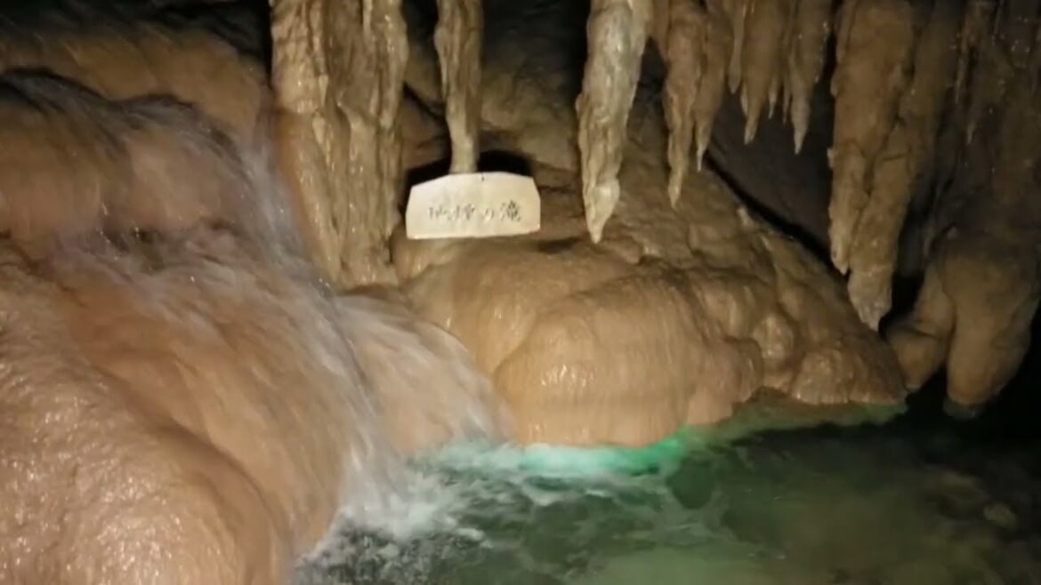 Amazing waterfall in the cave underground