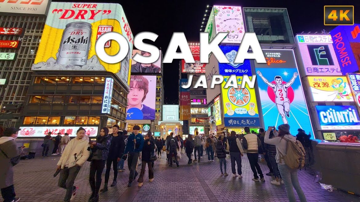 Osaka Dotonbori Walking Tour, Japan - The Evening Streets of Osaka, Binaural City Sounds - 4K60fps