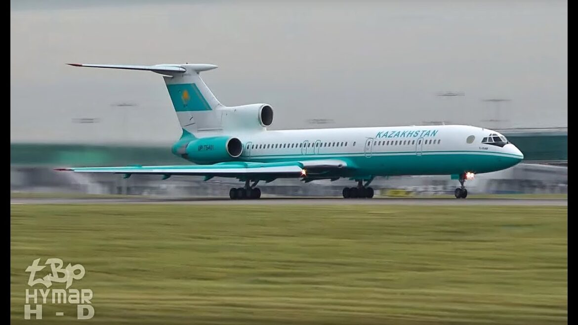 Tupolev TU154 (Tu-154) Kazakhstan LOUD takeoff! P4-MES, N767A B767, Martinair MD11 planespotting