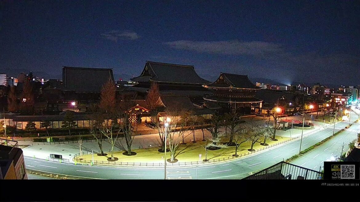 🔴【生中継】京都ライブカメラ 東本願寺 (KYOTO JAPAN LIVE CAMERA) 森信三郎商舗から生中継 即時影像 紅葉 livecam 銀杏 2023/02/05 0:00～