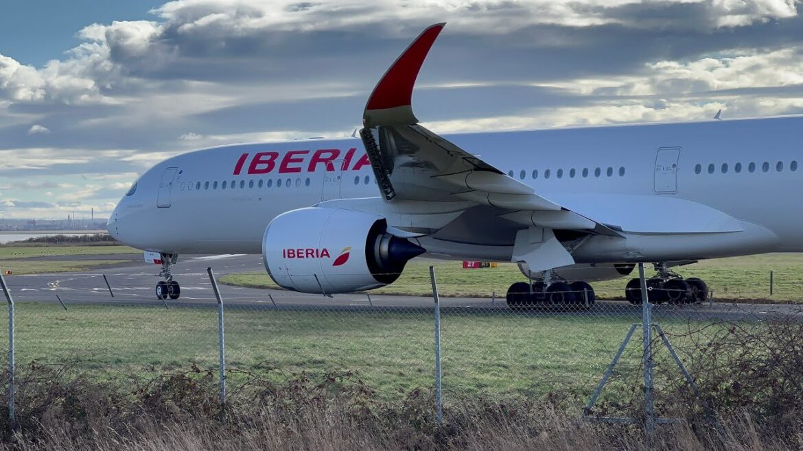 Iberia Airbus A350-941 arrival and departure at Liverpool Airport Iberia Airbus A350-941 arrival and departure at Liverpool Airport