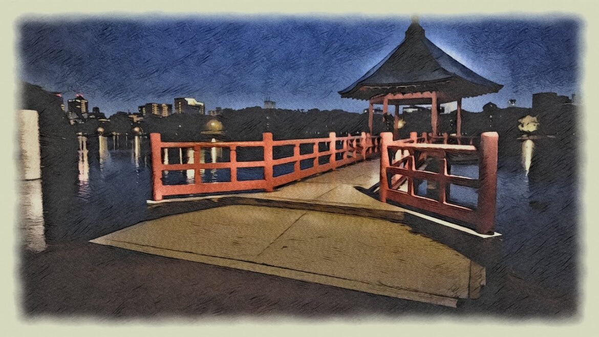 Walking in the Rain at night in Japan（Fukuoka,Ohori Park）4k ASMR