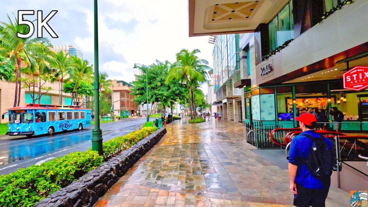 Walking in the Rain - Honolulu Waikiki 🌴 Kalakaua Ave Part 2 ☀️ Hawaii 5K Walk 🎧 ASMR