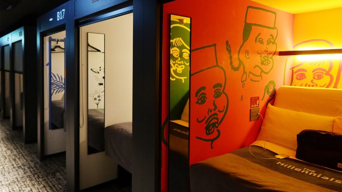 Free drink beer! A Stylish Capsule Hotel | Fukuoka [solo travel vlog]