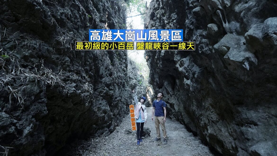 高雄大崗山風景區超簡單的小百岳一路散步登頂，現場感受地貌很突出的盤龍峽谷一線天