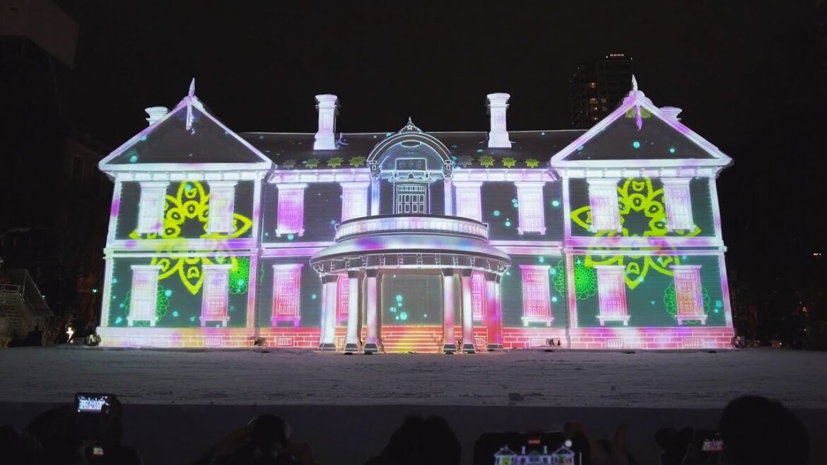 【4K】第73回 さっぽろ雪まつり 2023 雪のHTB広場 プロジェクションマッピング「豊平館と振り返る札幌の100年」【Binaural Audio】