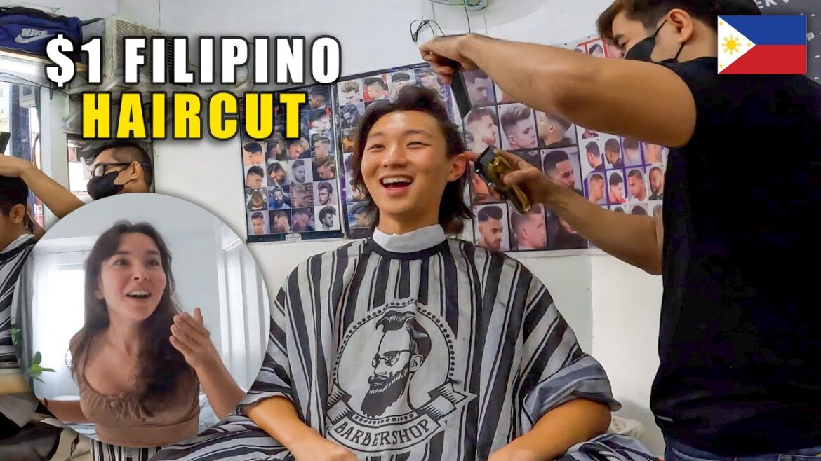 Foreigner tries $1 Filipino Haircut  🇵🇭 GIRLFRIEND WAS SHOCKED