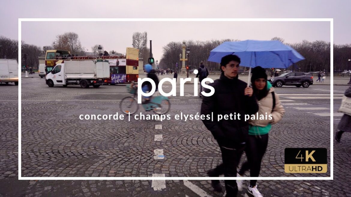 Paris in the Rain|| Paris Walking Tour 4K || Champs Elysées