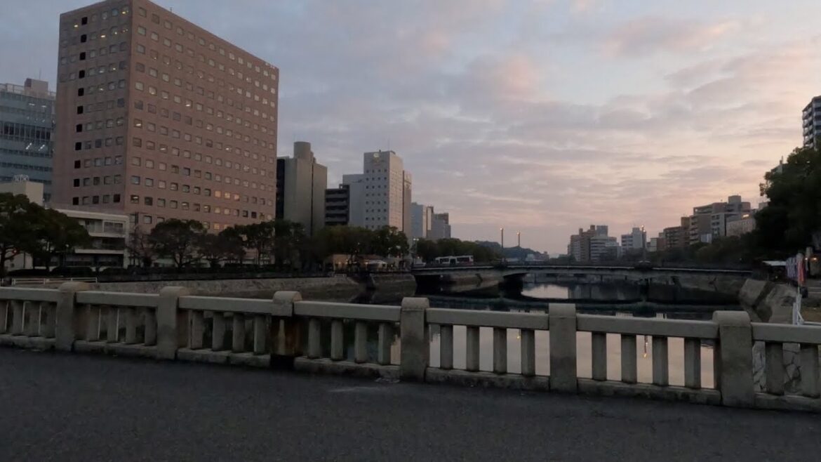Walking on the Hiroshima Street at dusk-Japan
