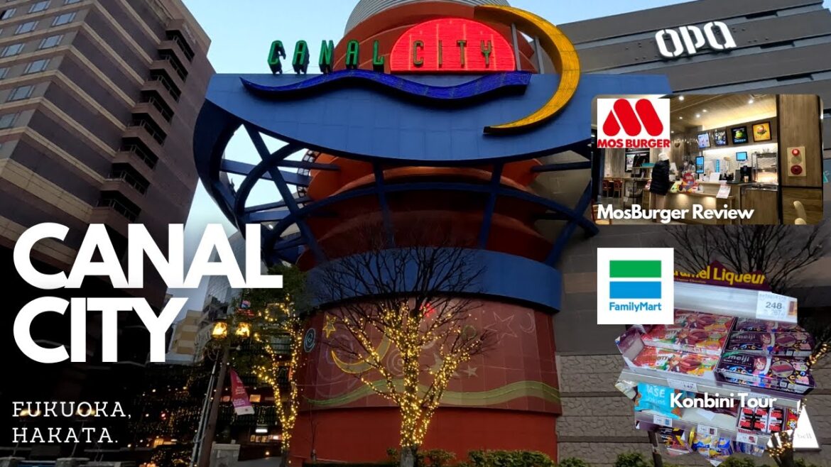 Walking around Canal City, Japan | Mos Burger review | Family Mart tour