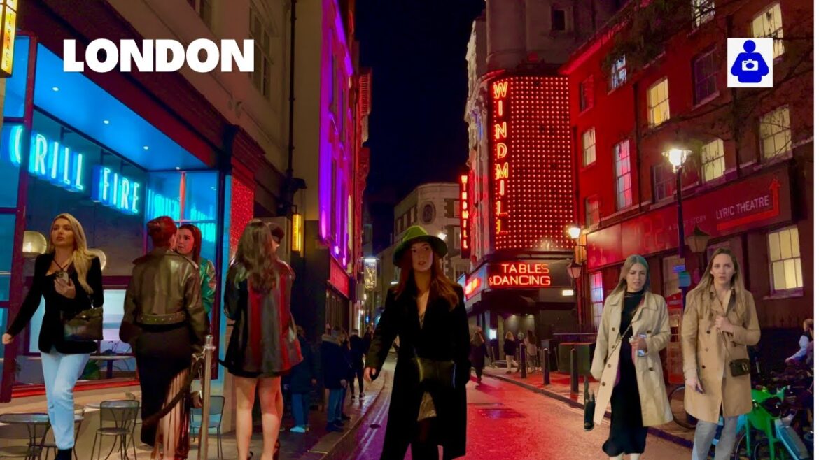 London Walk 🇬🇧 Nightlife West End, SOHO to Piccadilly Circus | Central London Walking Tour | 4K HDR