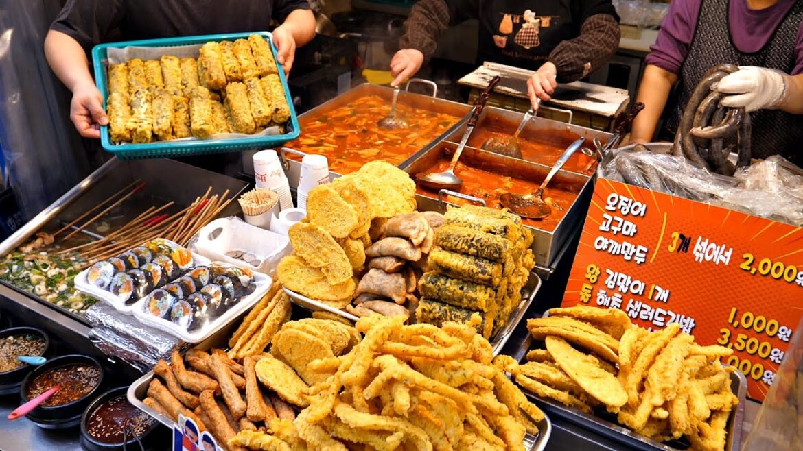 침샘 자극하는! 시장 길거리 음식 떡볶이, 핫도그, 어묵 몰아보기 / tteokbokki, Cheese Hot Dog, Fish cake / Korena street food