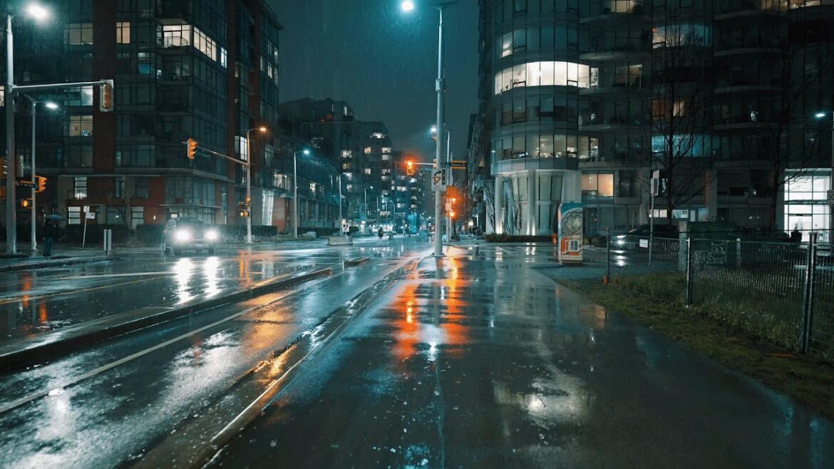 4K Rain at Night, Vancouver Olympic Village – HDR, Binaural 4K Rain at Night, Vancouver Olympic Village - HDR, Binaural