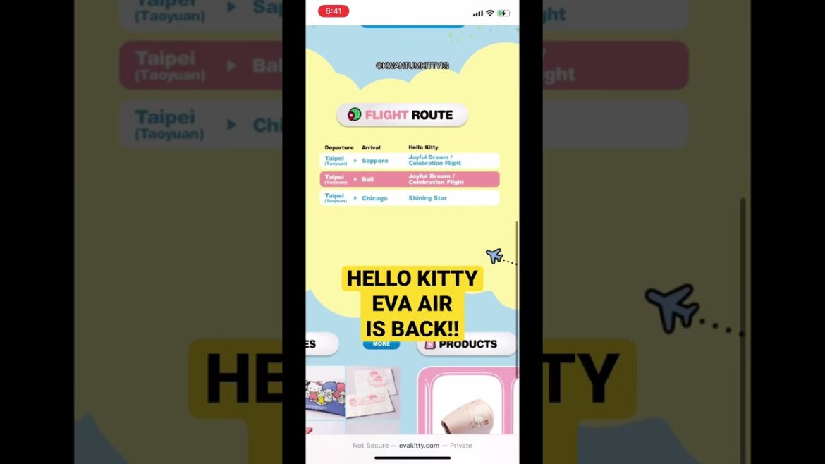 Hello Kitty EVA Air is back!! Departing from Taipei to Chicago, Bali and Sapporo!🥳 Sanrio