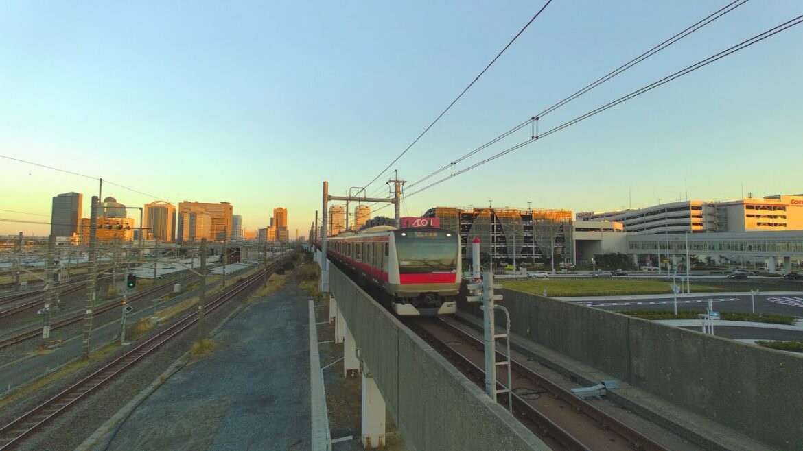 千葉県千葉市美浜区 JR京葉線 幕張豊砂駅2番線に停車する E233系電車
