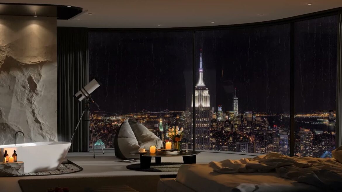 Listen The Sound of Rain in The Room | With City View at Night