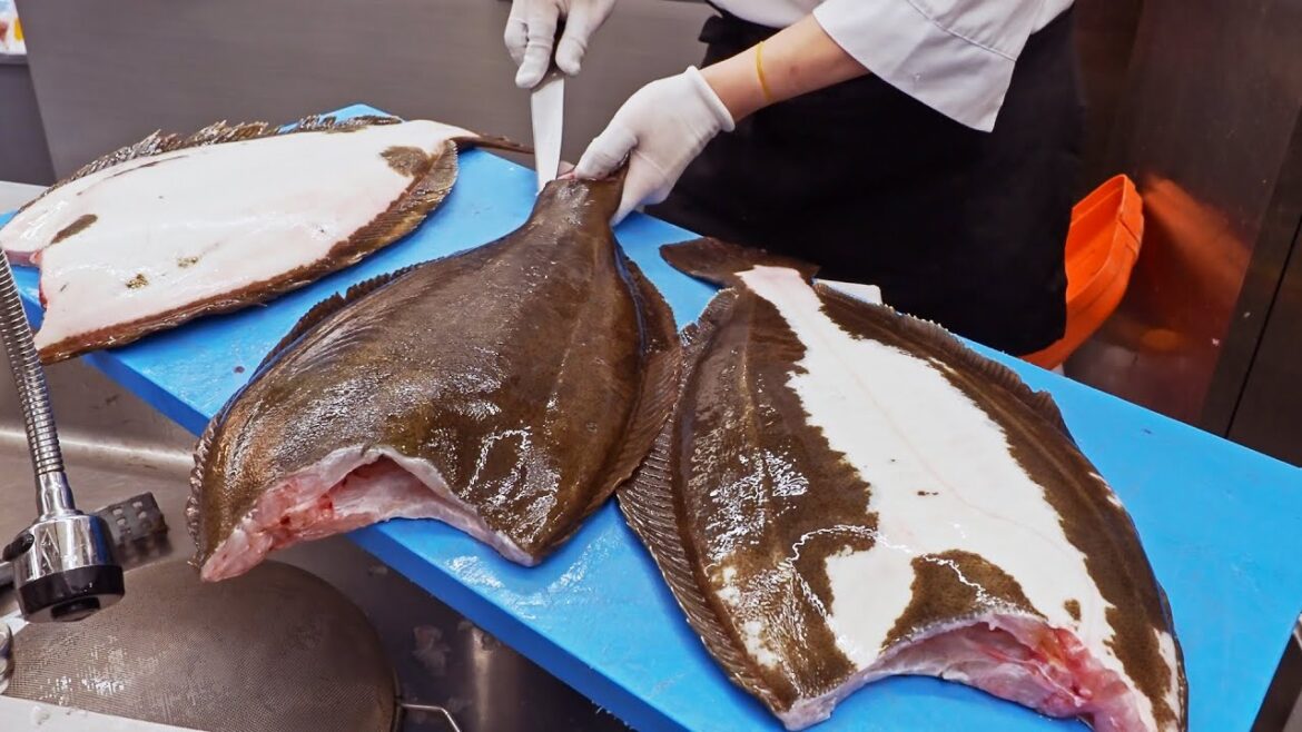 Amazing Flounder Cutting Skill, Luxurious Sashimi Donburi / 精彩的!比目魚切割技巧, 豪華海鮮蓋飯-黑鮪魚, 鯛魚, 鮭魚, 干貝生魚片 Amazing Flounder Cutting Skill, Luxurious Sashimi Donburi / 精彩的!比目魚切割技巧, 豪華海鮮蓋飯-黑鮪魚, 鯛魚, 鮭魚, 干貝生魚片