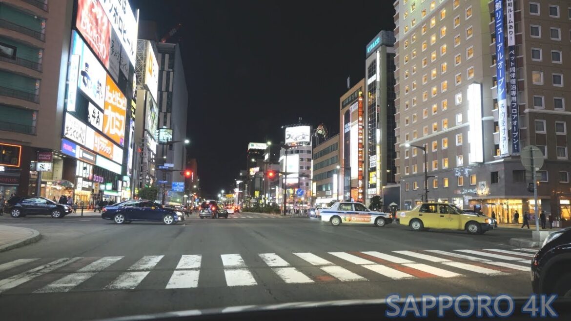 4K/60p 車載動画  GH6 カメラテスト④ ISOオート - 大通 → 西2丁目線 → 月寒通 [ #札幌市 夜景ドライブ]