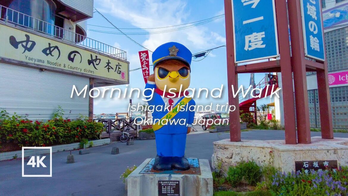 [4K] Japan travel daytime walk| 703 crossing to Ferry terminal | Ishigaki, Okinawa| 沖縄 八重山 石垣島フェリー