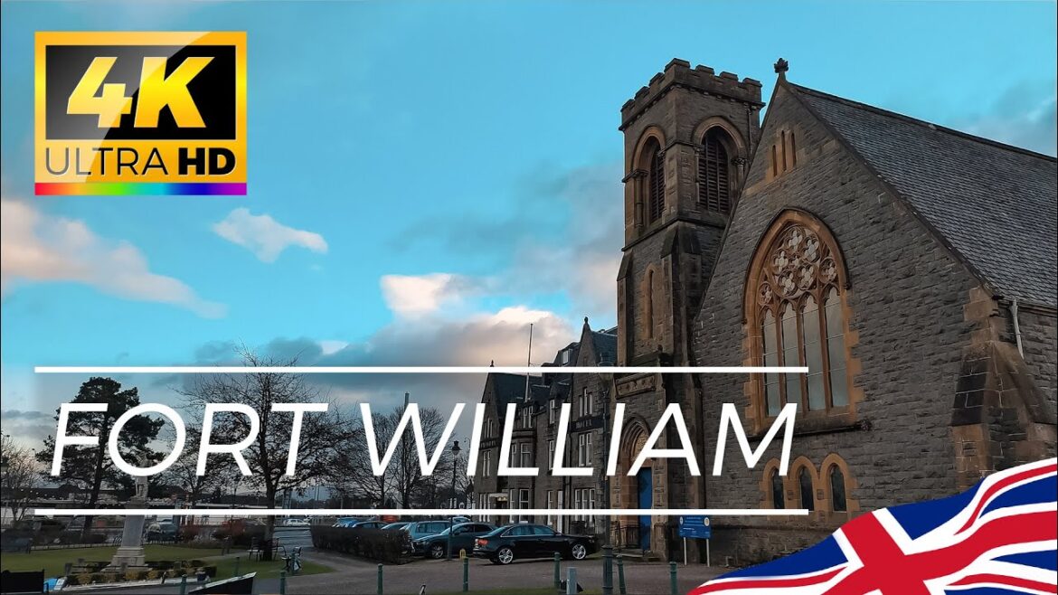 Relaxing morning walk at Fort William.  Scottish Highlands, UK.  4K