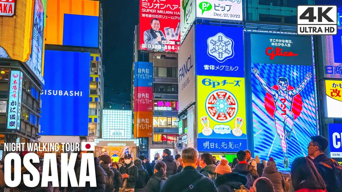 Osaka — City Walking Tour at Night【4K】| Dotonbori Namba Downtown Walk