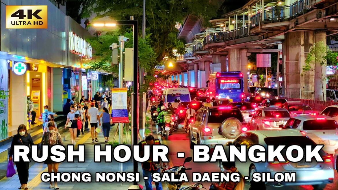 [4K] Walking Downtown Bangkok Rush Hour Walk | Chong Nonsi to Saladaeng Silom | Thailand 2023