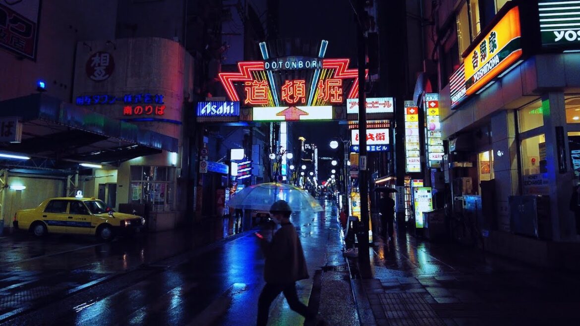 4K ASMR Rain Walk Shinsaibashi Namba | Osaka Japan | Night City Ambience Relax Sleep Work Stress
