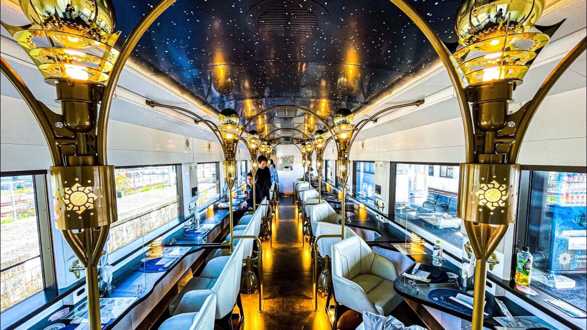 Luxury sightseeing train running through the nature-rich Japanese countryside Luxury sightseeing train running through the nature-rich Japanese countryside