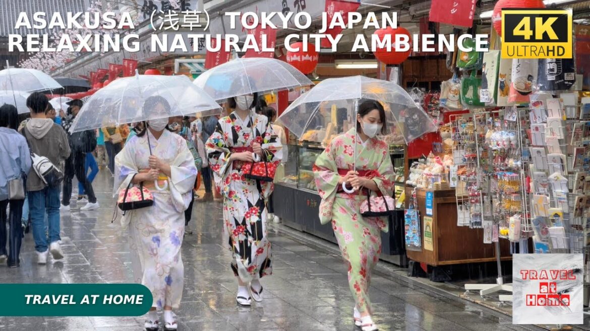 4k hdr japan travel | Thunderstorm Walk in Asakusa（浅草）Tokyo japan |  Relaxing Natural City ambience