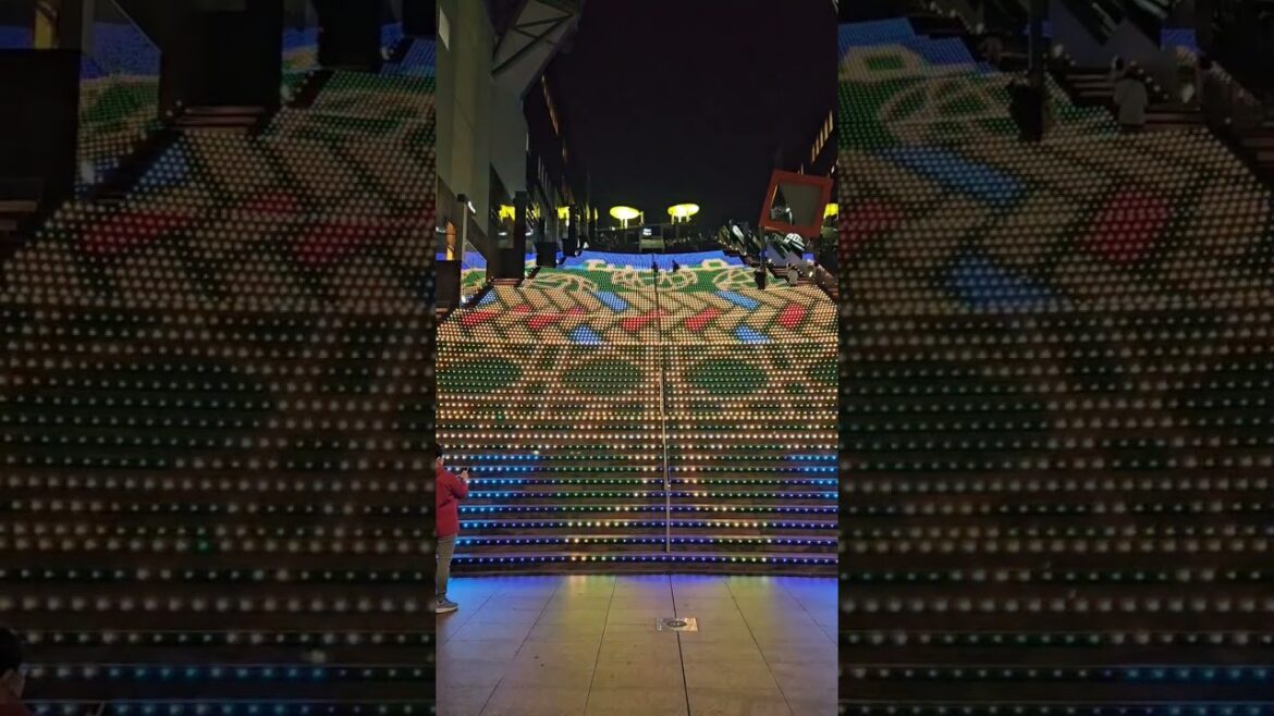 Graphical Illuminations plus on the Big Stairway. Kyoto Station, Kyoto Japan