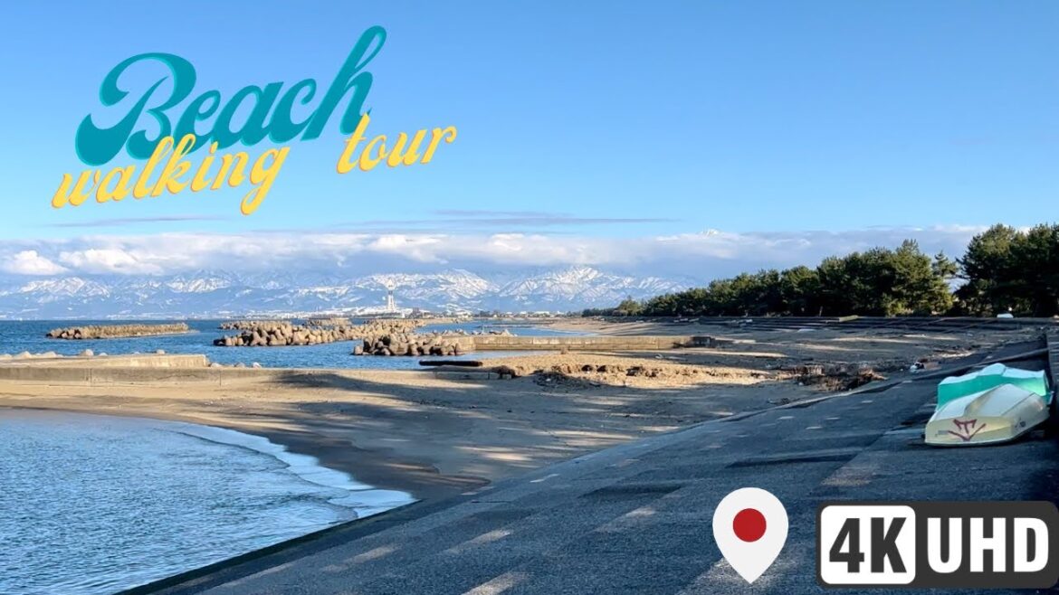 Winter beach walking tour 4K - Japan small town Takaoka, Toyama🇯🇵