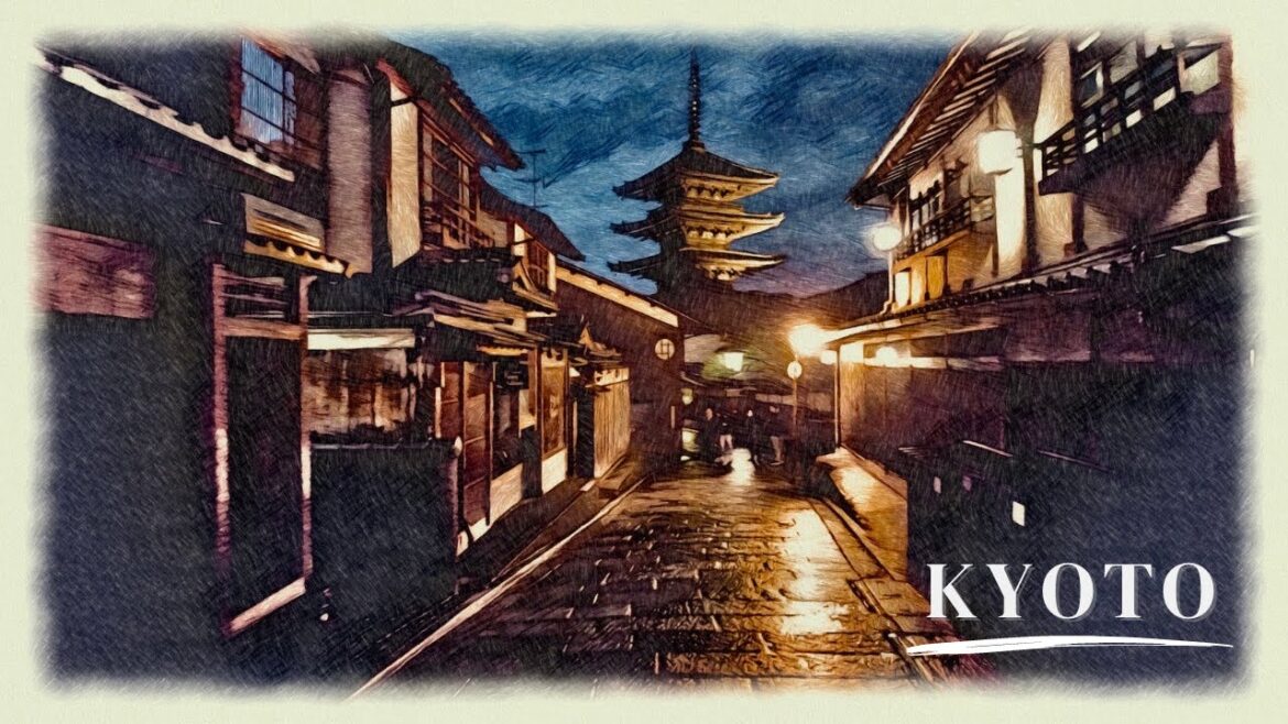 Walking in the rain at night in Japan（Kyoto,Higashiyama District）4K ASMR