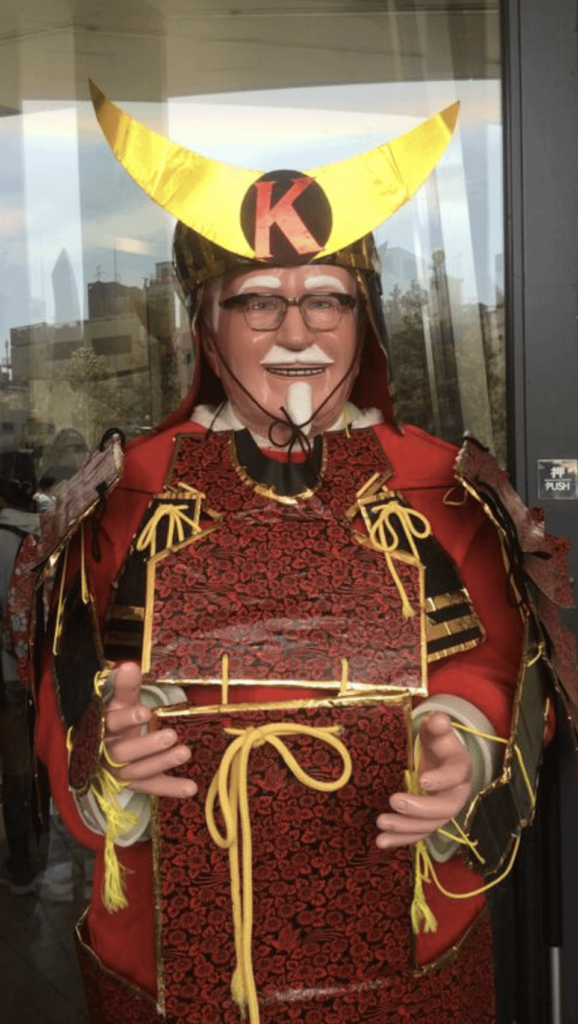 Colonel Sanders dressed as bushi (samurai) for Children's Day