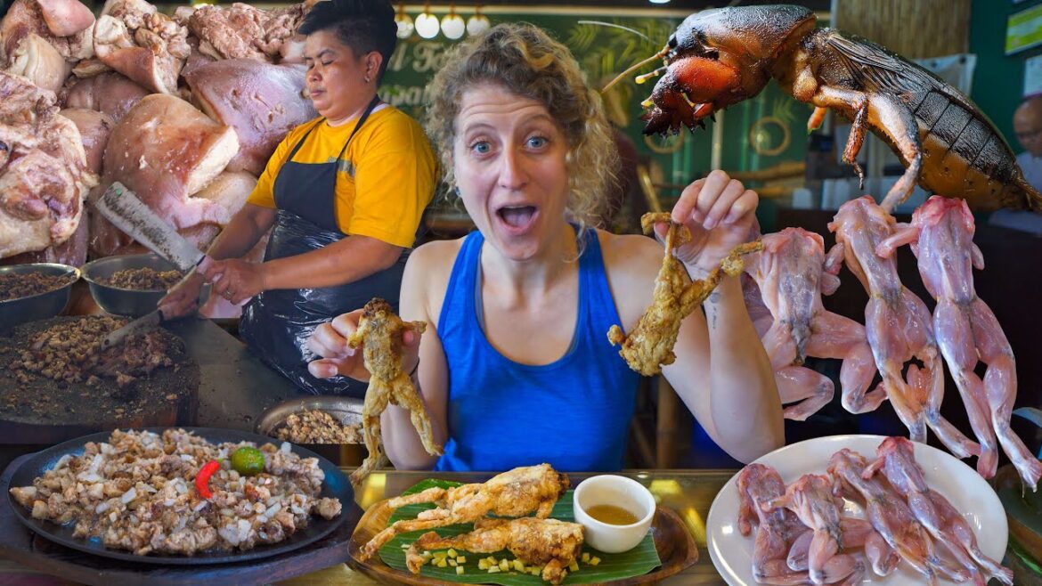 PAMPANGA Street Food in Angeles City Philippines - EATING FROGS & CRICKETS + FILIPINO SIZZLING SISIG