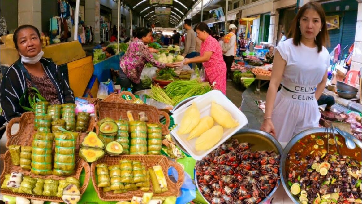 Cambodian street food 2023 | Delicious Durian, Khmer cake, Pickled Crab, Pork, Fish & More Cambodian street food 2023 | Delicious Durian, Khmer cake, Pickled Crab, Pork, Fish & More