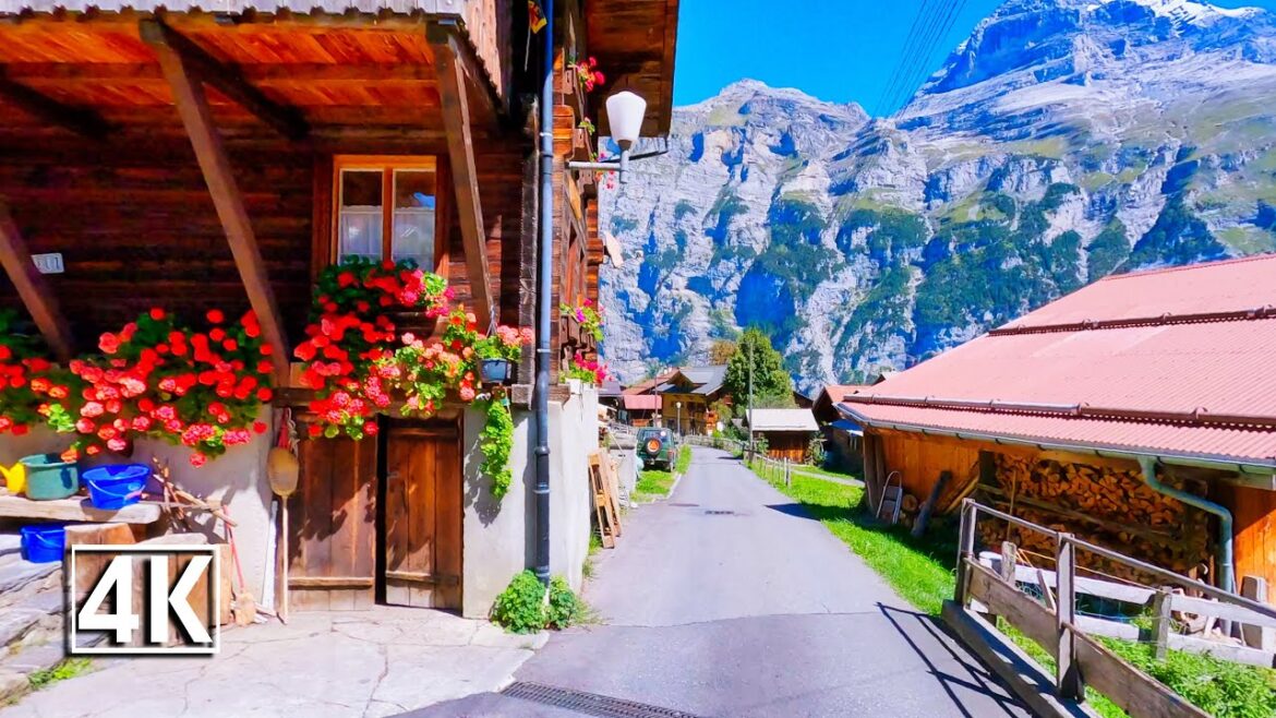 Gimmelwald Switzerland 🇨🇭 Scenic summer walk in spectacular, car-free mountain village Gimmelwald Switzerland 🇨🇭 Scenic summer walk in spectacular, car-free mountain village