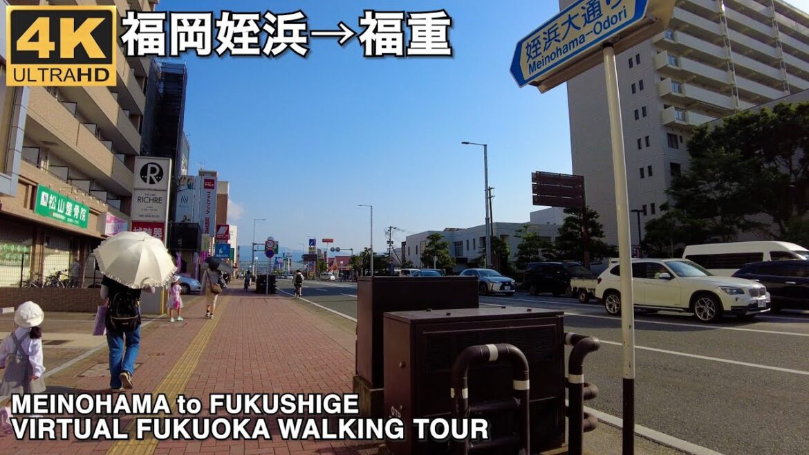 福岡姪浜大通りを歩く4k virtual Fukuoka walking tour from Meinohama sta. to Fukushige along Meinohamaodori Ave.