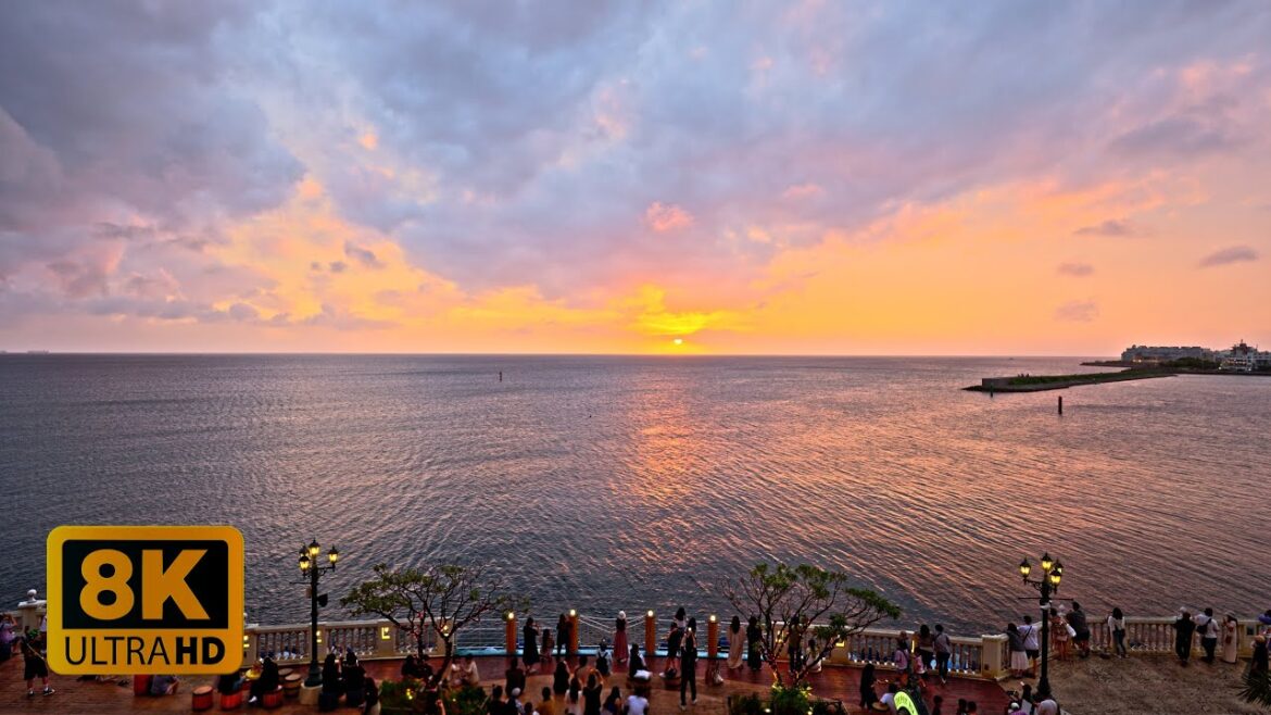 4K 8K Sunset along the beach in Chatan Town, Okinawa 2023